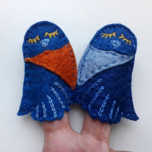 Two Bluebirds, Felt Finger Puppets