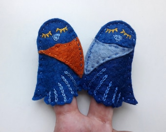 Two Bluebirds, Felt Finger Puppets