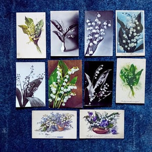 Muguet, lot de 10 cartes postales, occasion, années 60-70, photos noir et blanc et couleur, cartes postales d'artistes, vintage, hongrois
