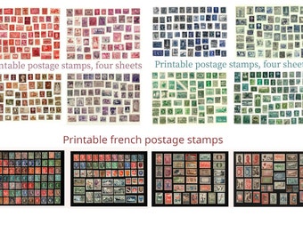 Postage stamps. 12 sheets. DIGITAL. Antique and Vintage. Download Printable 300 DPI