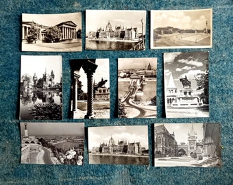 Budapest, 10er Set schwarz-weiß Postkarten, Vintage 1960er Jahre, echte Fotos auf Fotopapier, Ungarn