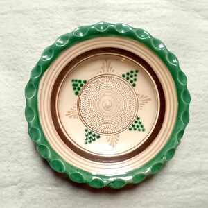 Piatto tradizionale ungherese vintage, arte popolare dipinta a mano, da appendere alla parete, geometrico, verde beige marrone, 8,5&quot;