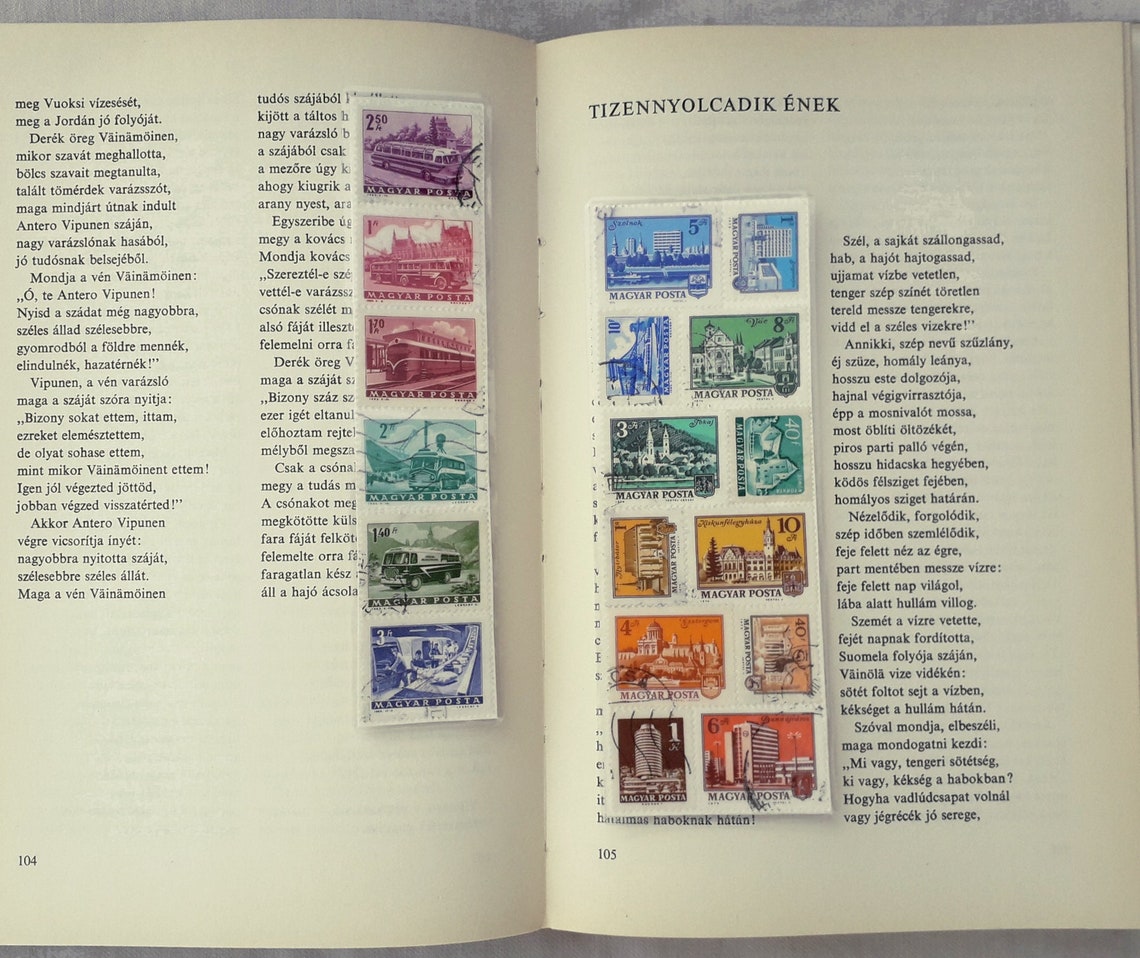 Pair of Bookmarks Postage Stamp Collage Rainbow Vintage Etsy