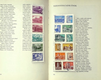 Lesezeichen Paar, Briefmarken Collage, Regenbogen, Vintage ungarische Briefmarken 1970er Jahre