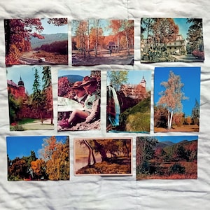 Herbst, Set von 10 farbigen Postkarten, Vintage 1960er, 1970er Jahre, ungarisch