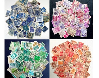 Set of 400 rainbow  postage stamps, all different, antique and vintage, from many countries, about 1890-1980