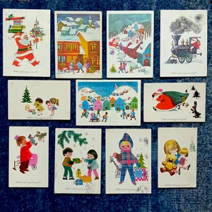 Cartões postais de Natal, usados, anos 1960-80, conjunto de 11, cartões postais de artistas, vintage, húngaros
