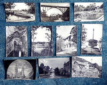 10 schwarz-weiß Postkarten, Vintage 1960er Jahre, echte Fotos auf Fotopapier, ungarisch