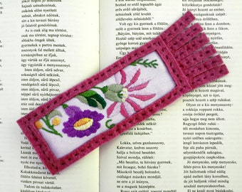 Bookmark, Felt and Vintage Hand Embroidery, Pink and White, Hungarian, Kalocsa