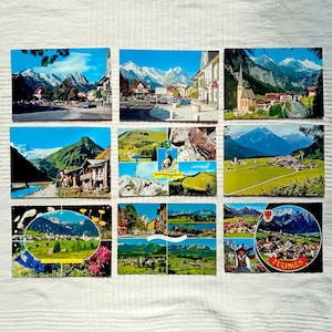 Autriche, Ensemble de 9 cartes postales en couleur, Montagnes, vintage années 60, 70, 80