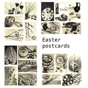 Easter Postcards, DIGITAL, Vintage 1960s-70s, Black and White real photos with White Background, Instant Download 300 dpi image 1