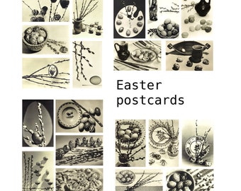 Easter Postcards, PRINTABLE, Vintage 1960s-70s, Black and White real photos with White Background, Instant Download 300 dpi