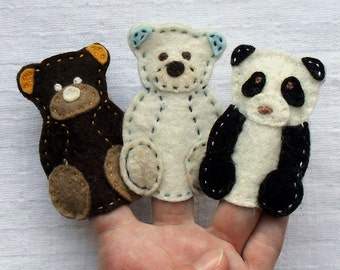 Animal finger puppets, Bears, Felt animals, Felt puppets, Felt Bear