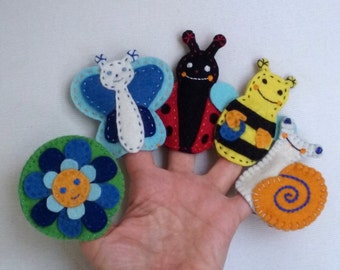 Meadow animals finger puppets, Felt animals, Felt puppets -blue