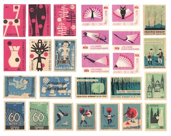 Matchbox Labels, DIGITAL No. 1. Pink, Bbue, green colors. Vintage, retro, fronm different countries, Instant Download Printable 300 DPI