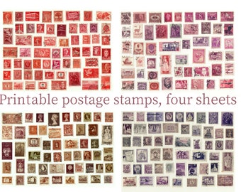 Postage stamps 200+, DIGITAL. Red, pink, purple, brown. Antique and Vintage. Ca. 1900-1960. Download Printable 300 DPI