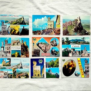 Saint-Marin, cartes postales en couleur vintage, Set de 9, années 1970-80,
