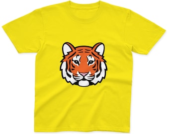 T-shirt Tijger voor kinderen | 100% katoen | Roze, blauw, geel en grijs
