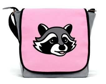 Girls Raccoon Bag | Waterproof Canvas  | Cross Body Strap | Zip Fastening