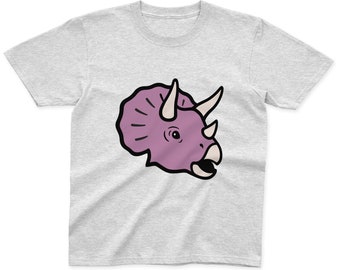 Kids Triceratops T-Shirt | 100% Cotton | Pink, Blue, Yellow and Grey