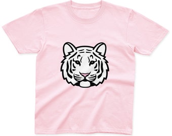 Kids White Tiger T-Shirt | 100% Cotton | Pink, Blue, Yellow and Grey