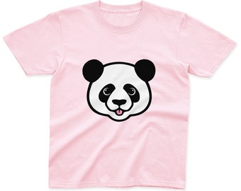 T-shirt met panda voor kinderen | 100% katoen | Roze, blauw, geel en grijs