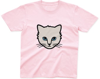Kids Cat T-Shirt | 100% Cotton | Pink, Blue, Yellow and Grey