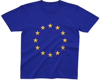 T-shirt drapeau de l'UE pour enfants | 100% Coton | Rose, bleu et gris