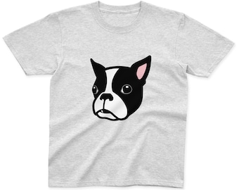 Kids Boston Terrier T-Shirt | 100% Cotton | Pink, Blue, Yellow and Grey