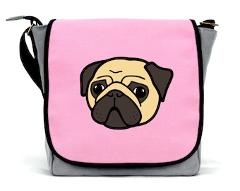 Girls Pug MessengerBag | Waterproof Canvas  | Cross Body Strap | Zip Fastening