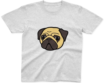 Kids Pug T-Shirt | 100% Cotton | Pink, Blue, Yellow and Grey