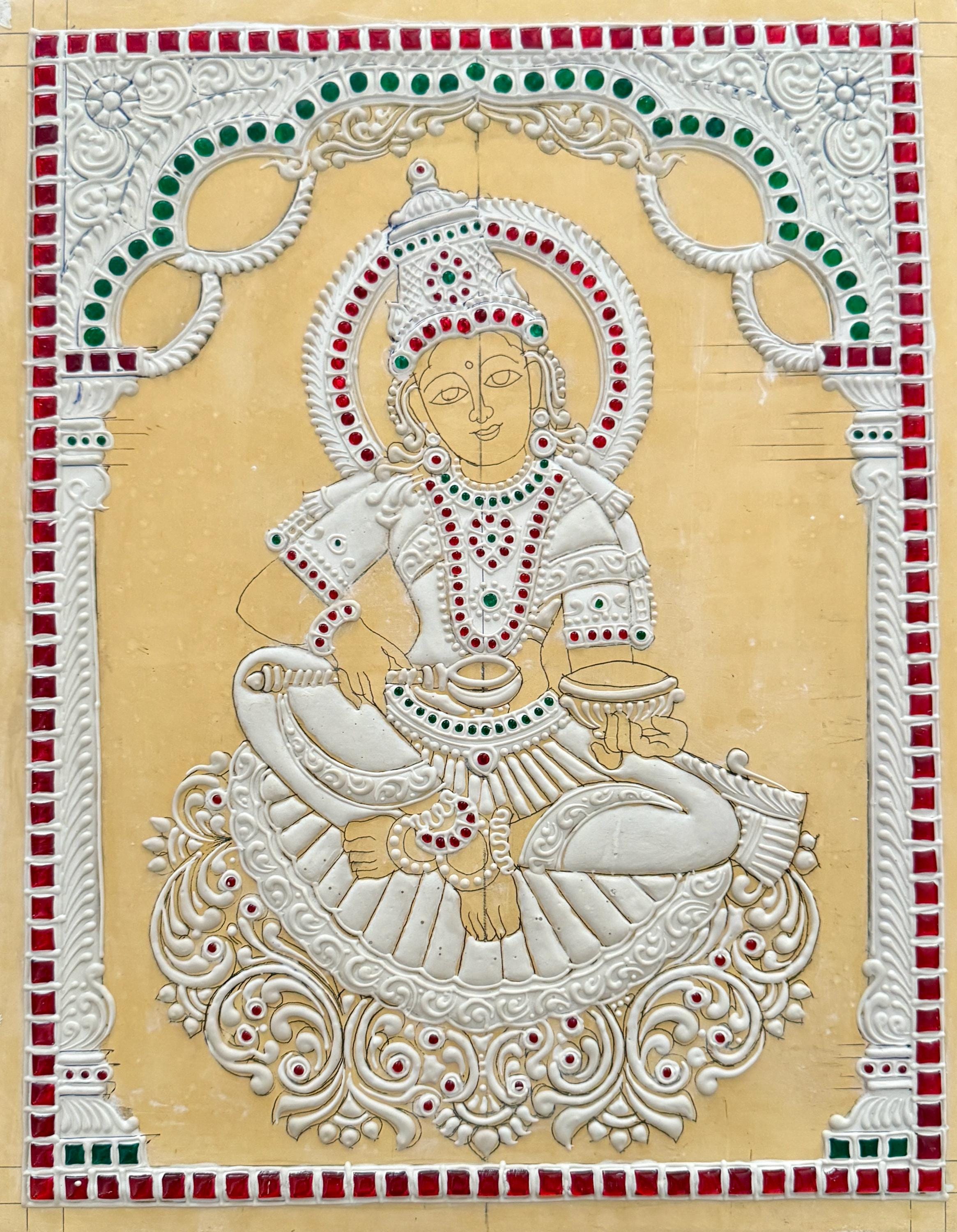 11x14” Lakshmi, Saraswathi Annapoorani Devi 3D Tanjore Painiting