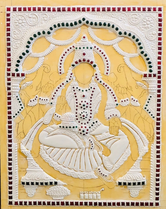 11x14” Lakshmi, Saraswathi Annapoorani Devi 3D Tanjore Painiting