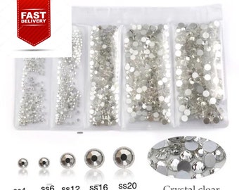 1440 Pieces mixed Size Super Shiny Crystal Clear Flat Back glue on Rhinestones Multi Size SS4 - SS20 Fast shipping from USA- nail art decor