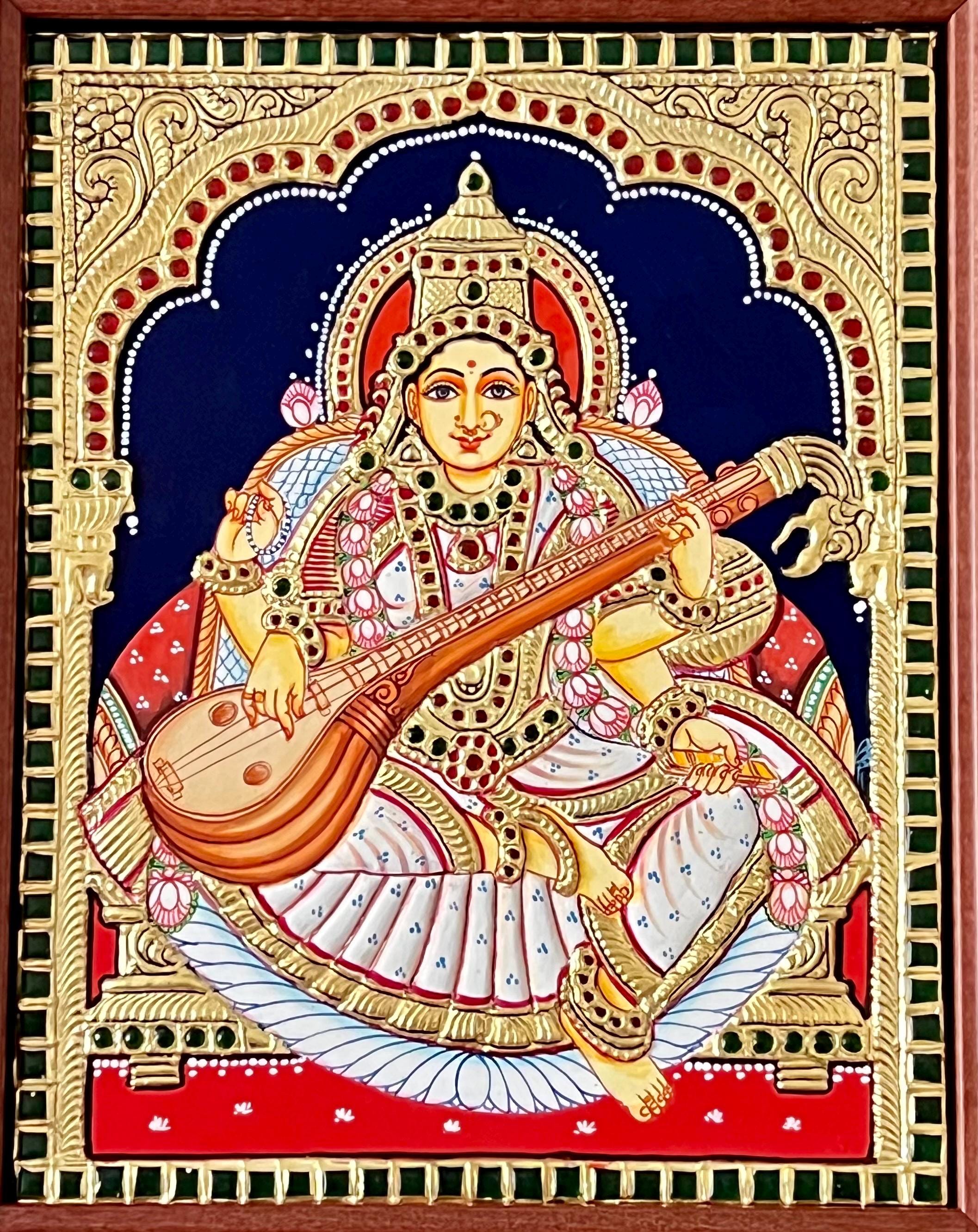ベ*ド様 ARROW アートデコスタイル肖像画 Saraswathi Tanjore Painting Trace Picture Set, Saraswathi Devi