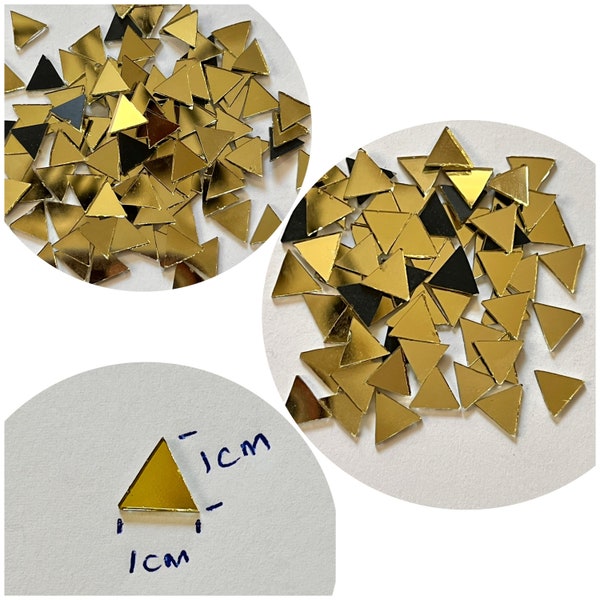 200 pieces Triangle Mosaic Gold glass mirror tiles, shisha mirror for art & crafts, embroidery, lippan kaam clay art FAST shipping from USA