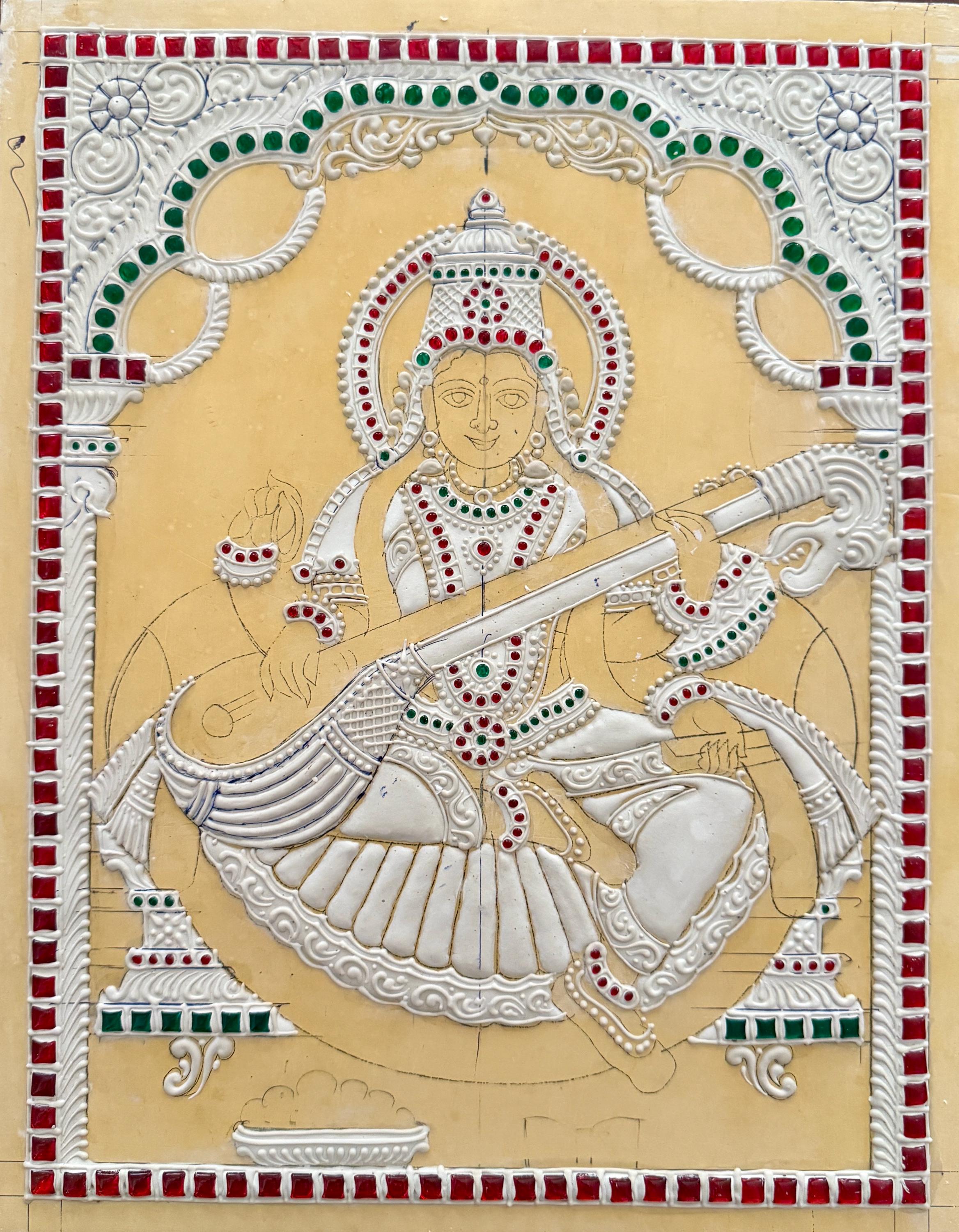 11x14” Saraswathi Devi Tanjore Painting Muck Board Diy Tanjore