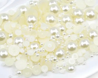 Acrylic Half Round pearls - White Ivory Imitation Pearl Loose Beads Jewelry Crafts Grament Clothes decor