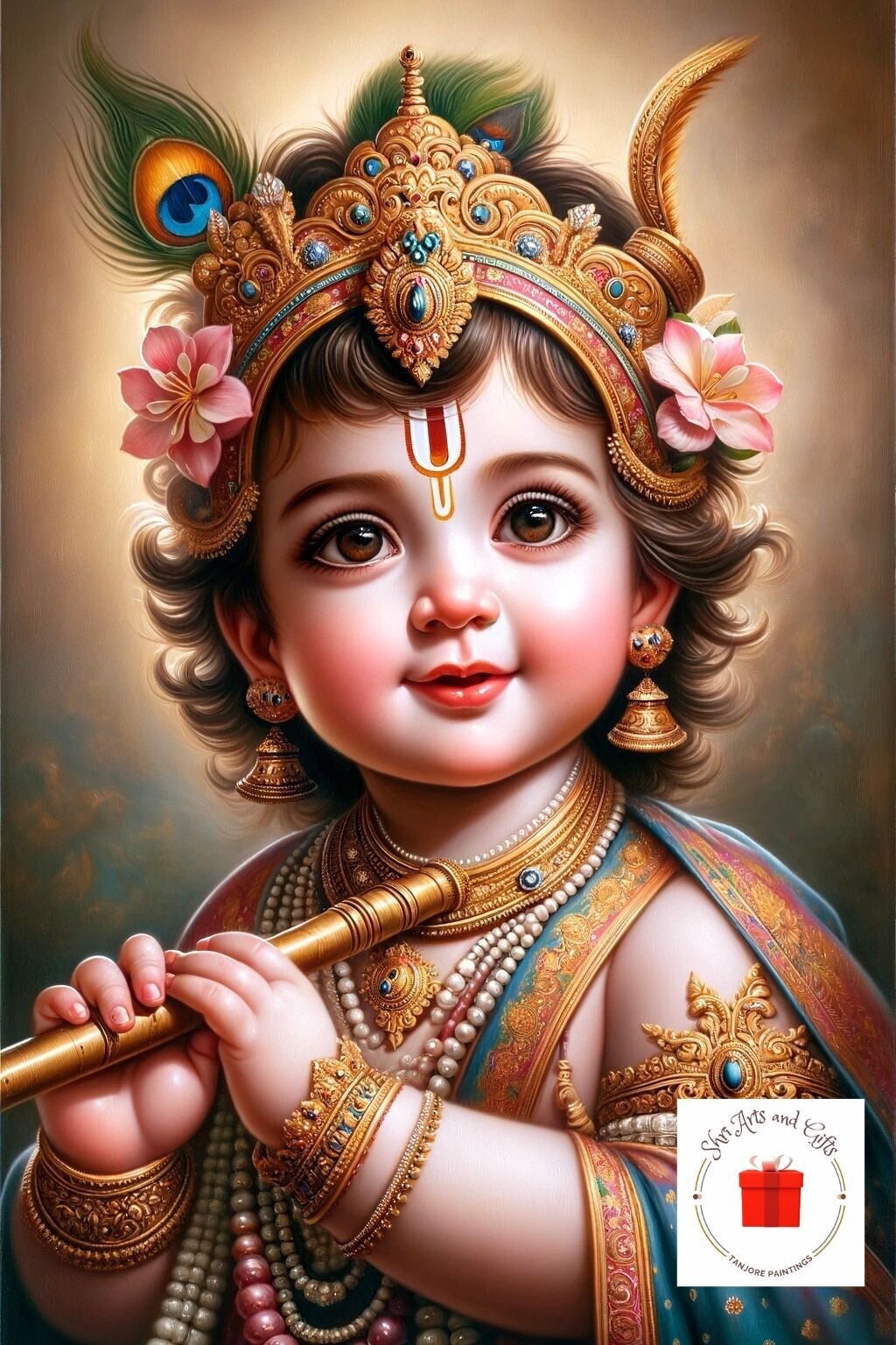 Meri Decor Bal Krishna Playing God Wall Poster For Pooja Room, Living Room, Office (Size -45Cm X 45Cm) Vinyl - Decorative posters in India - Buy art, film, design, movie, music, nature