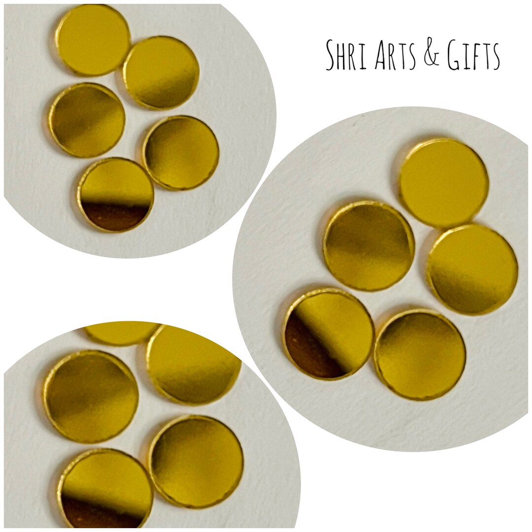 100 Pcs Acrylic Gold Round Craft Mirrors, Shisha Mirror, Embroidery, Lippan Kaam Clay Art FAST