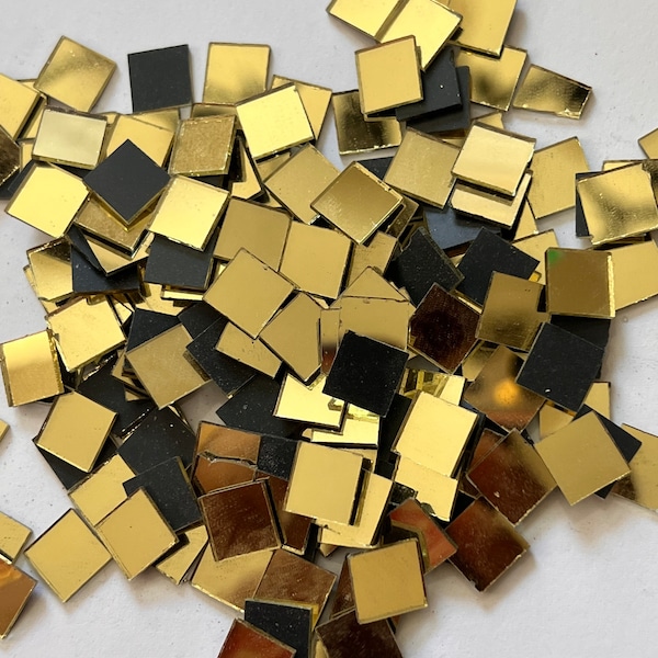 Square Gold glass mirror tiles, shisha mirror for art & crafts, embroidery, lippan kaam clay art mosaic tiles FAST shipping from USA