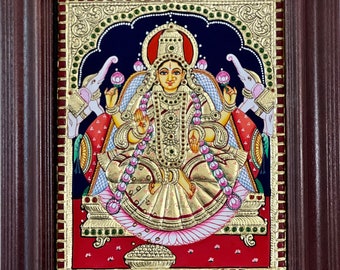 Beautiful Gajalakshmi gift Tanjore painting  11x13” with frame lakshmi puja room painting hindu divine gifts