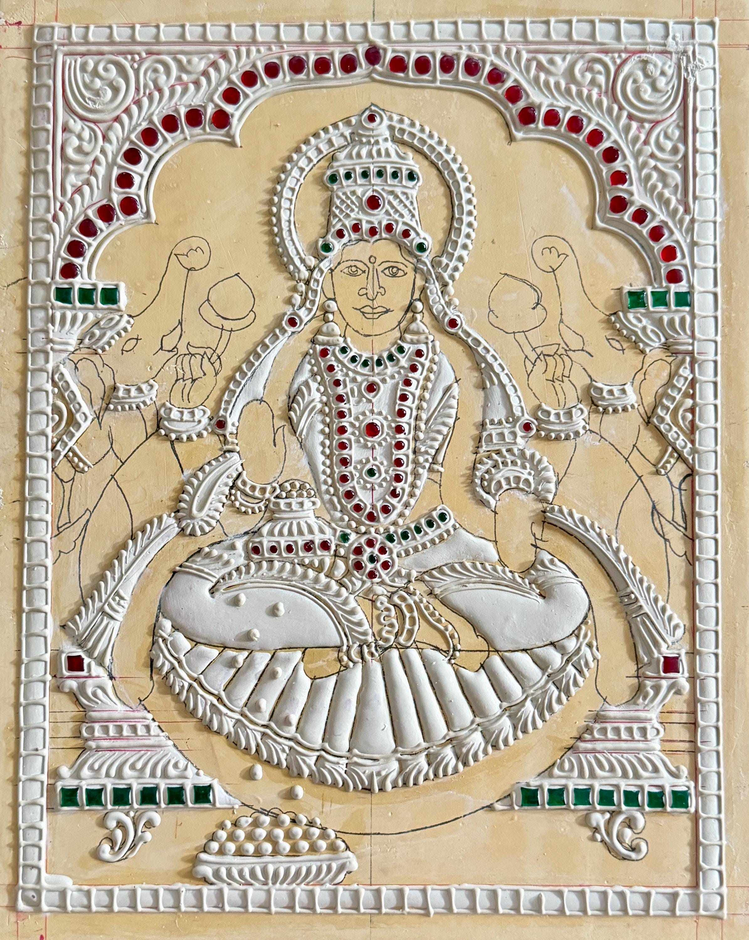 Gajalakshmi Devi Tanjore Painiting Muck Board 8x10” DIY Tanjore