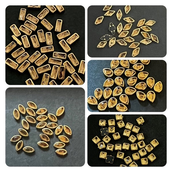 Gold color Flat Back Kundan Stones with mount-  500 pcs for Craft, Embroidery and Jewellery Making