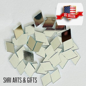 200 Pieces, Silver Glass Mirror Tiles, Diamond Shape, Size 1 X 2 Cm, 1 Mm  Thickness, Art & Craft 