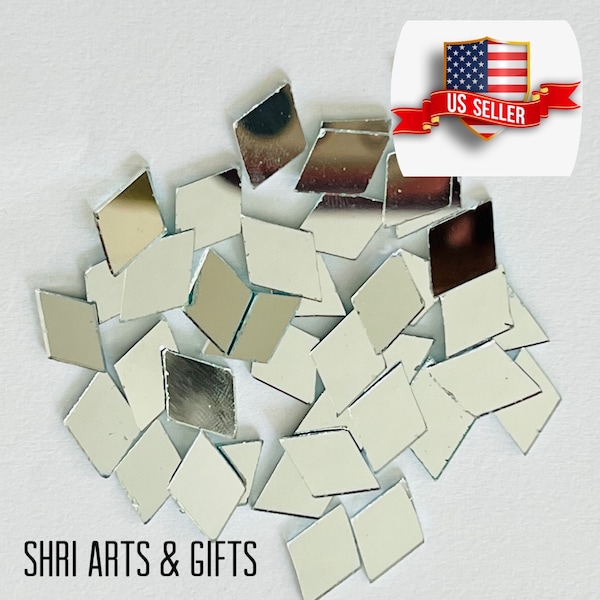 200 pack Rhombus silver craft glass mirror tiles 5mm, 9mm, 7mm, 11mm, shisha mirror, embroidery, lippan clay art FAST shipping from USA