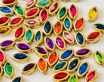 Elegant 6x4 mm Eye Shape Kundan Stones - Marquise Gold Bezel Glass Crystals for Floral Jewelry, Aari Work & DIY Crafts - 20g Premium Pack
