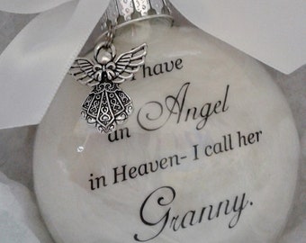 Grandmother Memorial Ornament w/Charm Angel in Heaven I call her Granny- Grandparent Loss Gift- Sympathy In Memory Keepsake Christmas Bauble