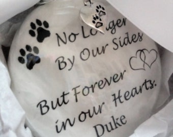 Pet Memorial Ornament In Memory of Dog Loss of Cat Remembrance Sympathy Gift No Longer By Our Sides Forever in Our Hearts and Pawprint Charm