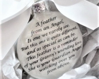 In Memory of GRANNY Memorial Christmas Ornament with Charm "A Feather From a Guardian Angel" Sympathy Gift In Memory of Grandmother Custom